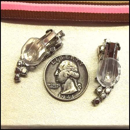 1950s Vintage Earrings Art Deco Clear Rhinestone Petite Fireworks