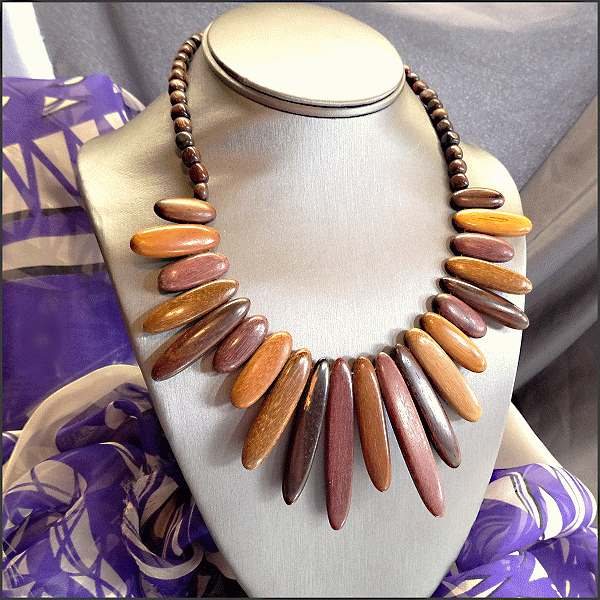 1990s Vintage Wood Bead Necklace Costa Rican Fringe Style