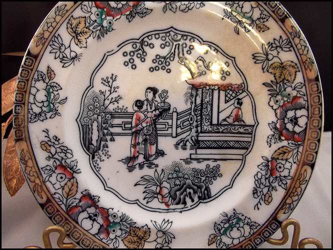 1862-1880 H&C Staffordshire Polychrome Plate Oriental Chinoiserie