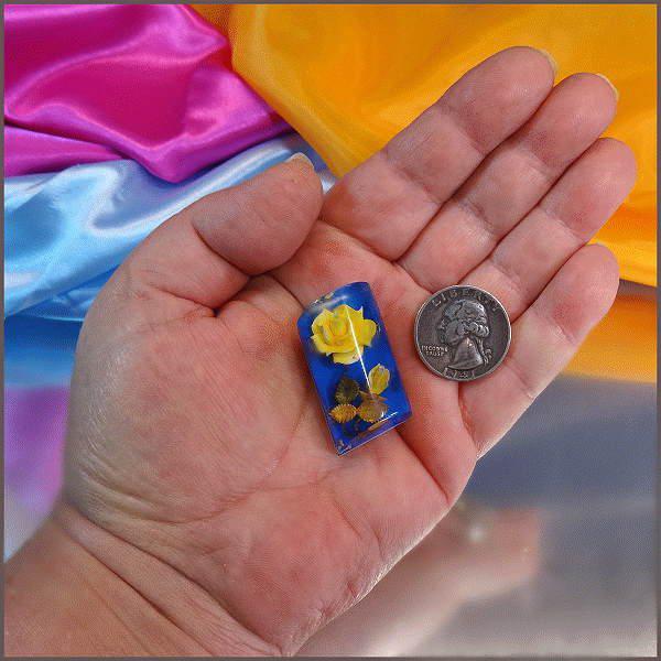 1960s Vintage Rose Pin Reverse Carved Lucite Yellow Blue Flowers