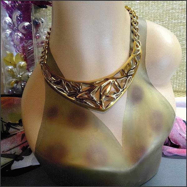 1970s Signed MONET Modern Geometric Gold Collar Vintage Necklace