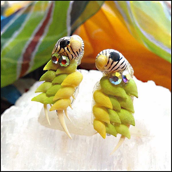 1960s Vintage Bird Earrings RARE Parakeet Seashell Clips