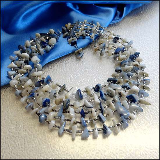 1970s Blue Mother of Pearl Shell 5 Strand Vintage Necklace