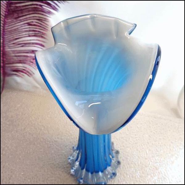 1950s Vintage Czech Jack in Pulpit Glass Vase Ocean Blue