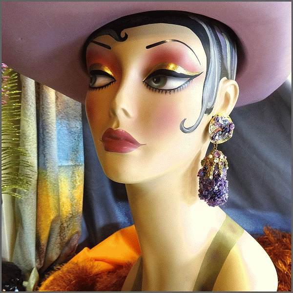 1980s WILD Vintage Earrings BIG Purple Mica Abstract Dangles