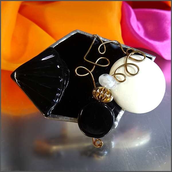 1980s Big Vintage Brooch Artist Made Black Art Glass from North Carolina 