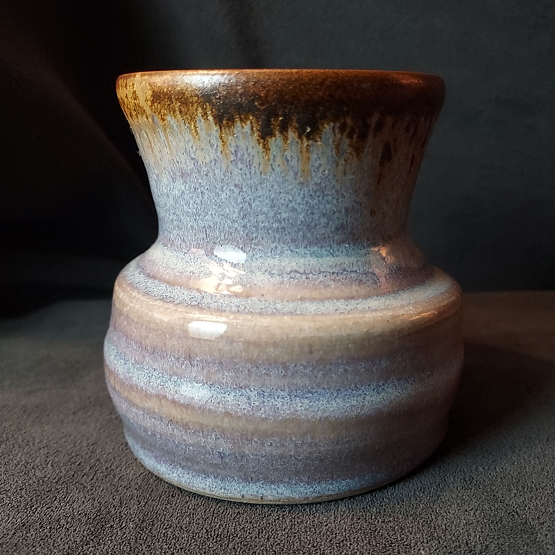 Signed Pigeon Forge Pottery NC Blue Glaze Squat Vase