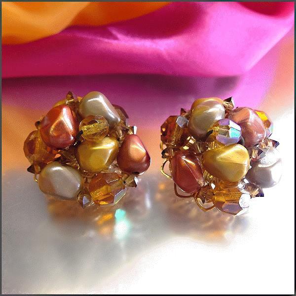 1950s Jewel Pearl Topaz Crystal Vintage Clip Earrings