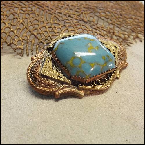 1930s Antique Italian Portuguese Turquoise Glass Brooch