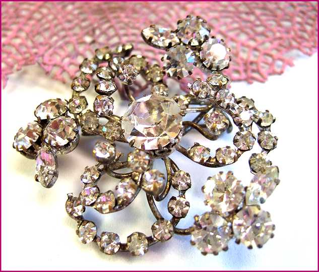 1930s Austrian Crystal Spiral Antique Brooch