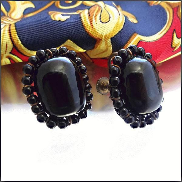 1940s Vintage Black Glass Earrings Rare European Handmade