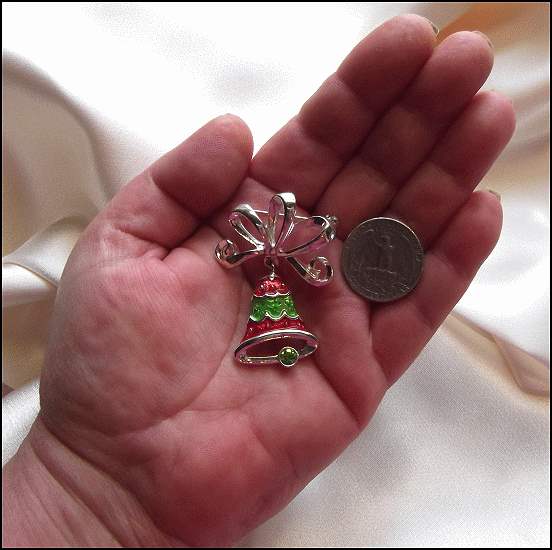 1970s Vintage Christmas Pin Silver Bell Designer Signed TC