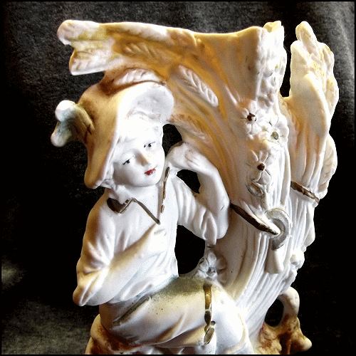 1880s Antique Bisque Porcelain Signed German Boy Figurine Vase