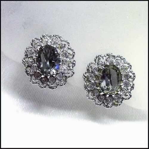 1950s Petite Silver Lace Grey Crystal Vintage Earrings