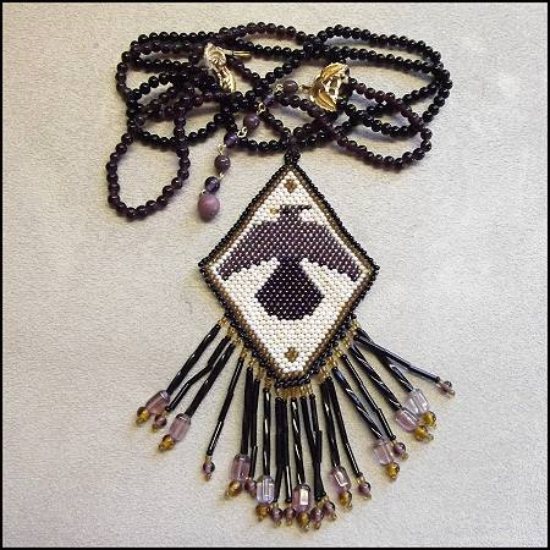 1980s Big Eagle Gemstone Bead Necklace Native American Amethyst Onyx Medallion