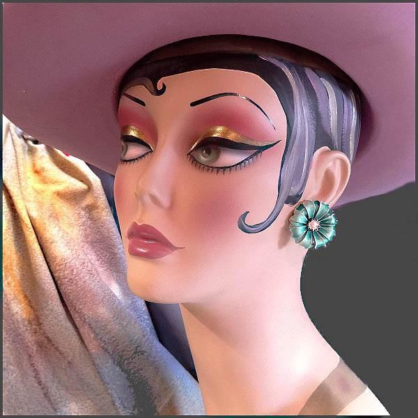 1960s Vintage Clip Earrings Retro Turquoise Blue Flowers 