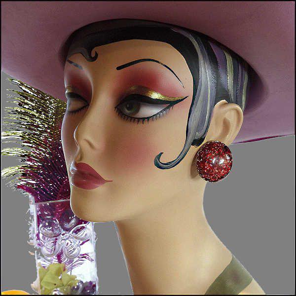 1950s Vintage Confetti Lucite Clip Earrings Red Gold Buttons Signed CORO