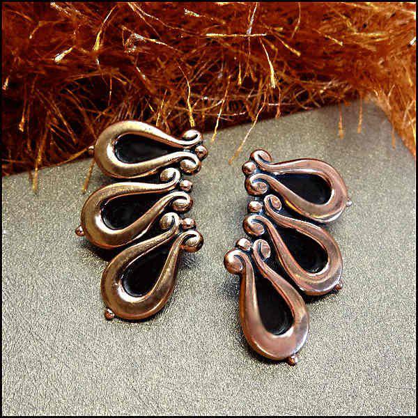 1950s Vintage Copper Earrings Retro Ribbons Signed Renoir