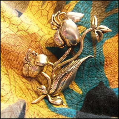 1950s Vintage 925 Sterling Silver Brooch Fantasy Flower Pin Signed CYRVA 