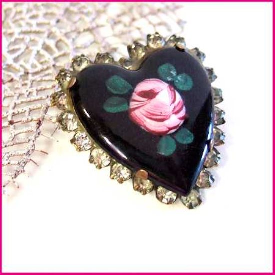 1930s Antique French Pin Heart w Guilloche Roses
