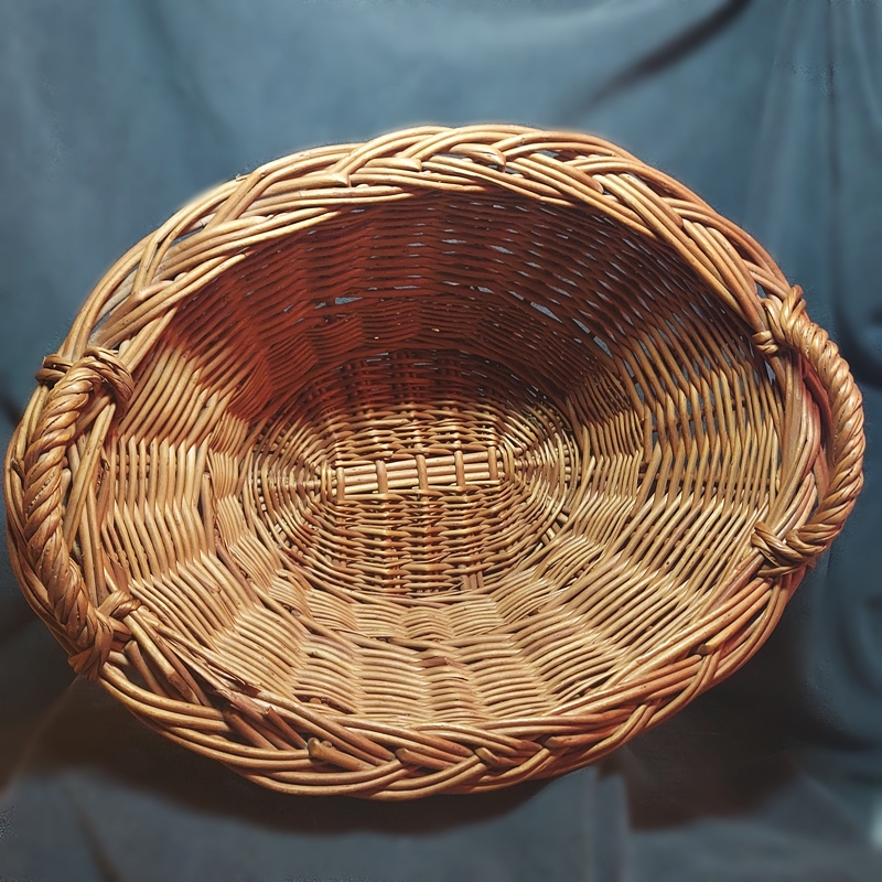 Vintage Basket Mid 20th Century French Willow Oval Gathering Basket