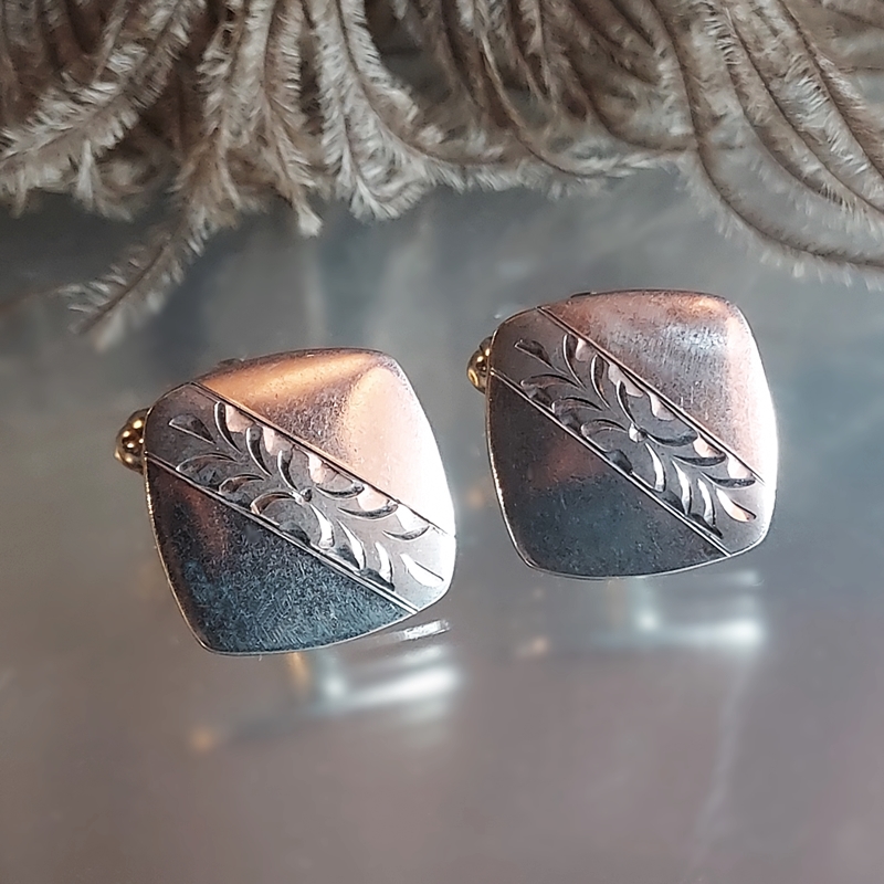 1950s Sterling Silver Laser Cut Square Vintage Cufflinks