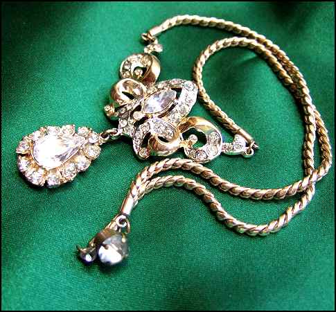 1950s Signed CORO Pegasus Formal Lavaliere Vintage Crystal Necklace