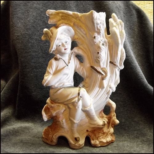 1880s Antique Bisque Porcelain Signed German Boy Figurine Vase