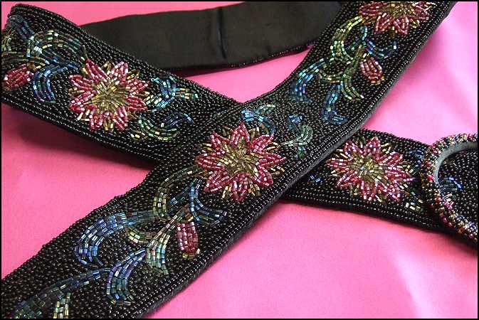 1980s Vintage Flower Belt Hand Made Colorful Glass Beads