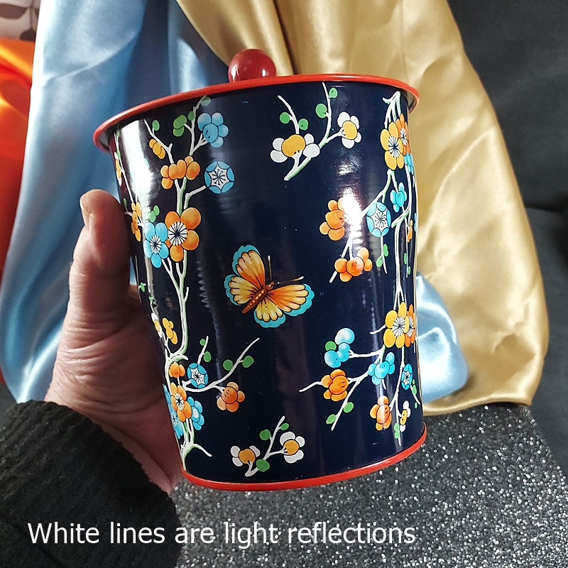 1960s Vintage English Tin Canister Oriental Butterfly Orange Blossoms