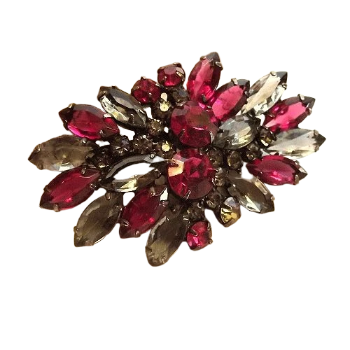 1950s Juliana Pink Grey Crystal Delizza Elster Vintage Brooch