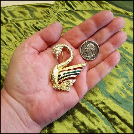 1950s Regal Gold Rhinestone Vintage Swan Brooch