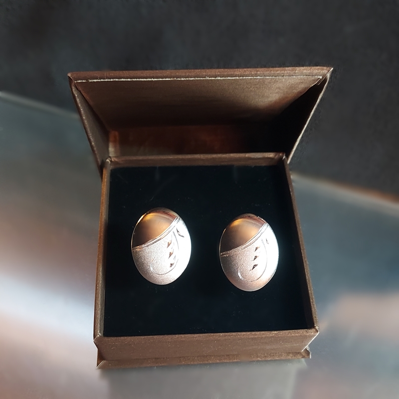 1950s Sterling Silver Laser Etched Oval Vintage Cufflinks