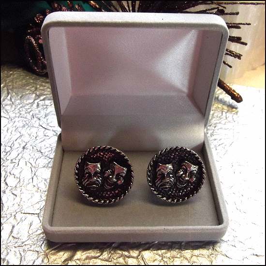 1950s Antiqued Silver Comedy Tradegy Vintage Cufflinks