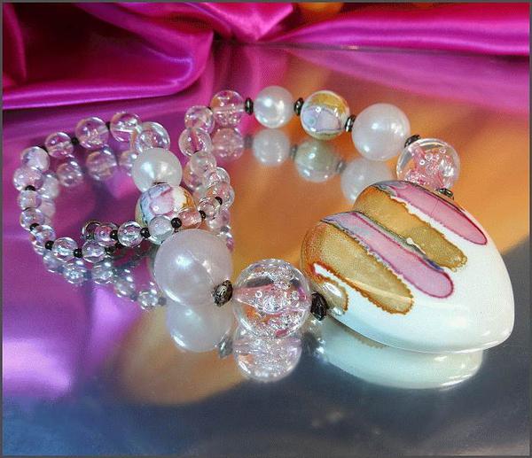 1970s Big Heart Vintage Necklace Unique Pastel Porcelain 