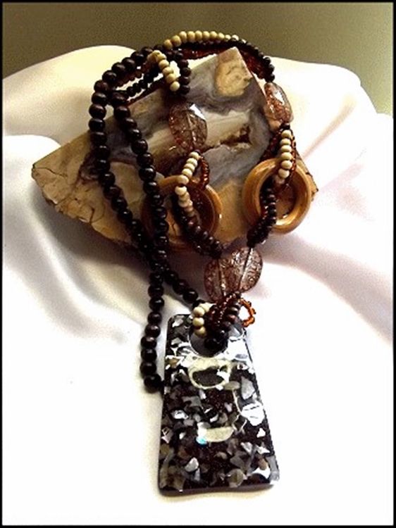 Abalone Shell Tortoise Acrylic Wood Bead Long Necklace
