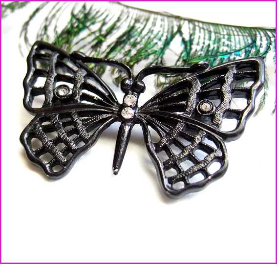 1950s RARE Vintage Butterfly Pin Black Metal Butterfly Pendant