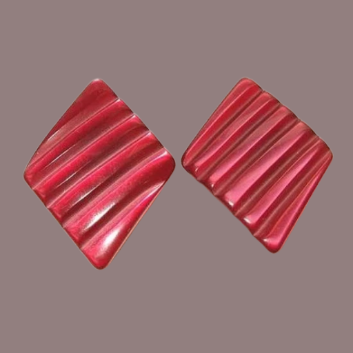 1960s Vintage Earrings Cranberry Moonstone Lucite Pierced Wafers