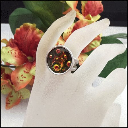 1970s Hippie Retro Vintage Ring Psychedelic Bubble Glass 