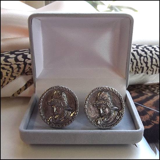 1940s Anson Signed Seafarer Fishermen Pewter Vintage Cufflinks