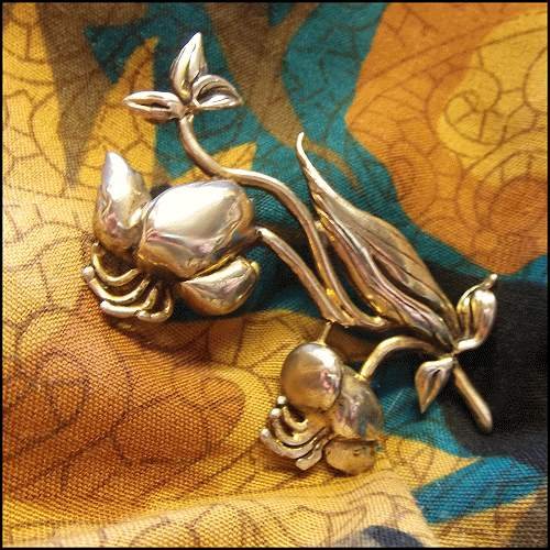 1950s Vintage 925 Sterling Silver Brooch Fantasy Flower Pin Signed CYRVA 