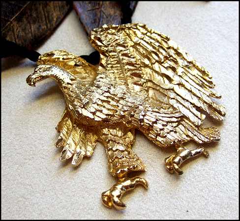 1970s Vintage Big Gold Eagle Necklace Diamond Etched Pendant
