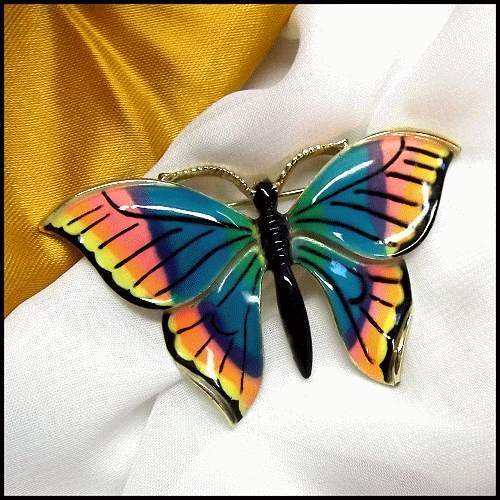 1970s Vintage Butterly Pin Hippie Neon Rainbow Pin