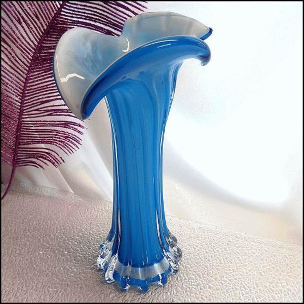 1950s Vintage Czech Jack in Pulpit Glass Vase Ocean Blue