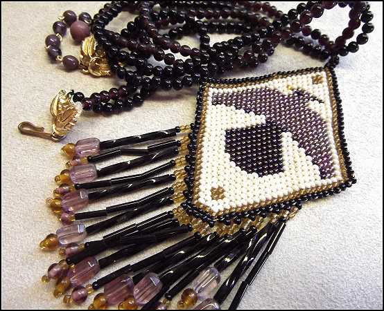 1980s Big Eagle Gemstone Bead Necklace Native American Amethyst Onyx Medallion 