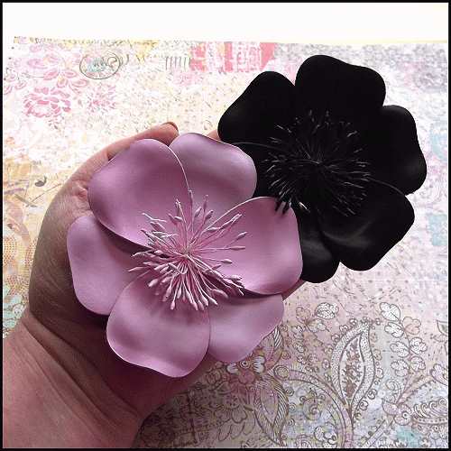 1980s BIG Flower Vintage Brooches Lavender n Purple Leather Pair 