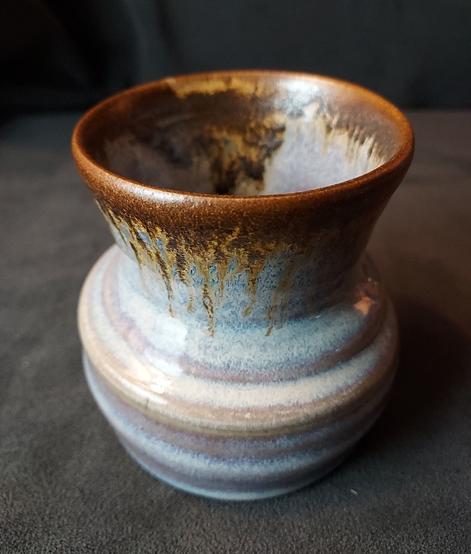 Signed Pigeon Forge Pottery NC Blue Glaze Squat Vase