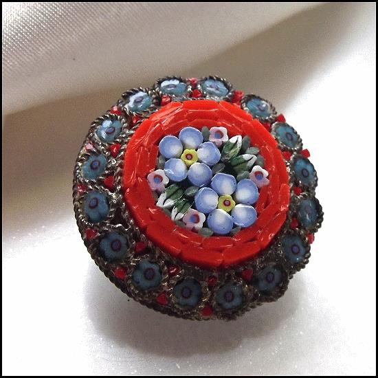 1930s Antique Italian Pin Petite Venetian Glass Mosaic Flowers 