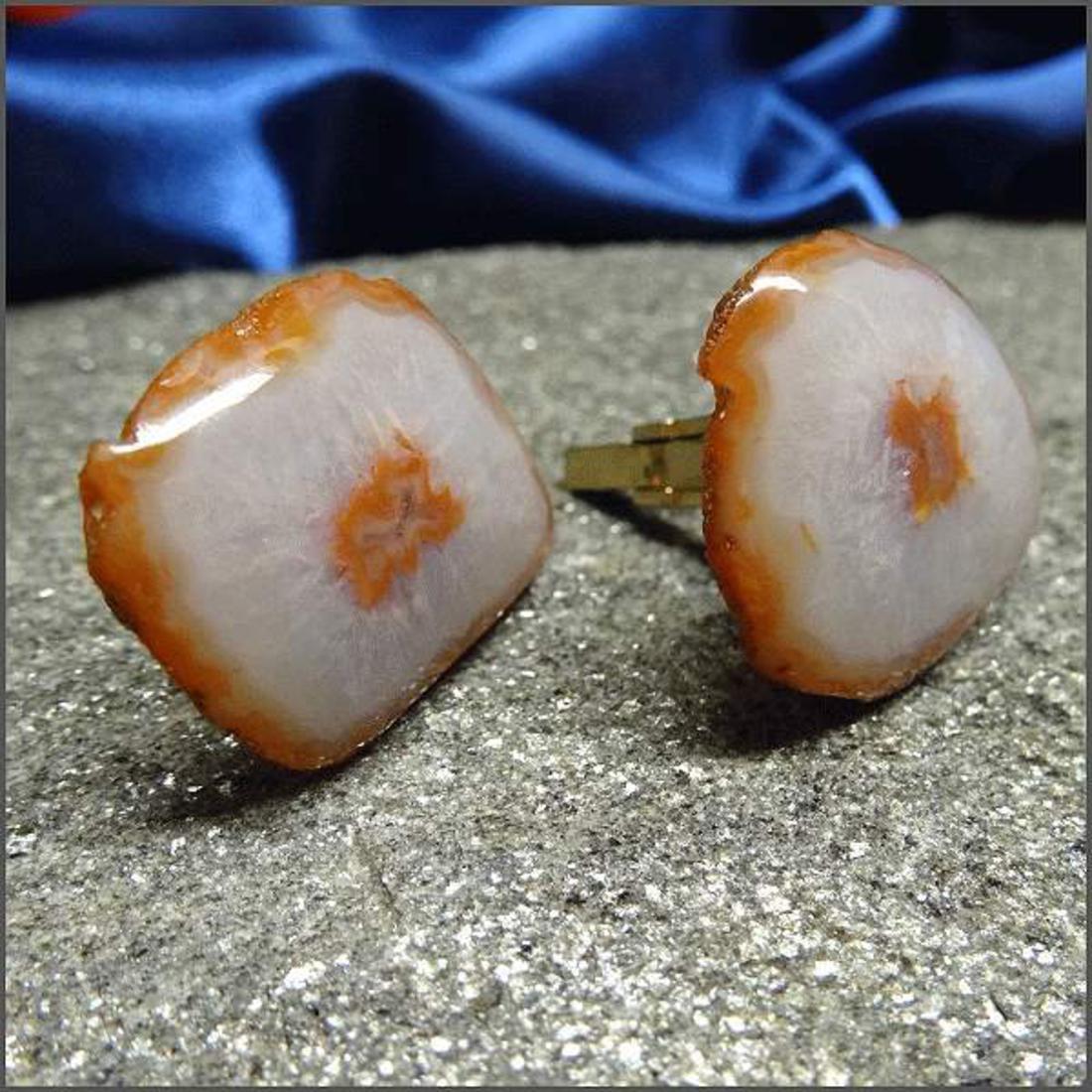 1960s Cool Blue Grey w Cinnamon Geode Vintage Cufflinks