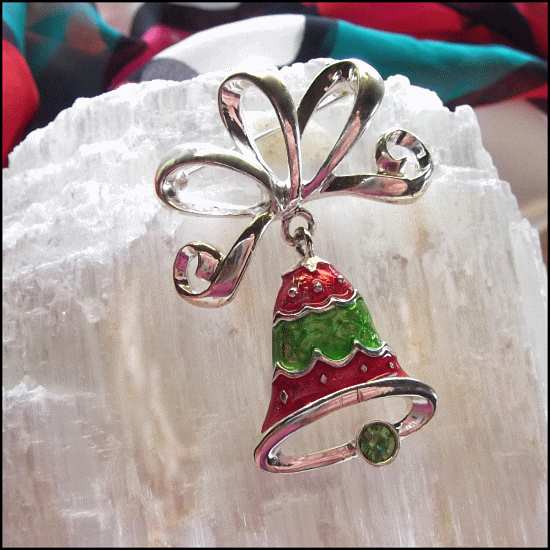 1970s Vintage Christmas Pin Silver Bell Designer Signed TC